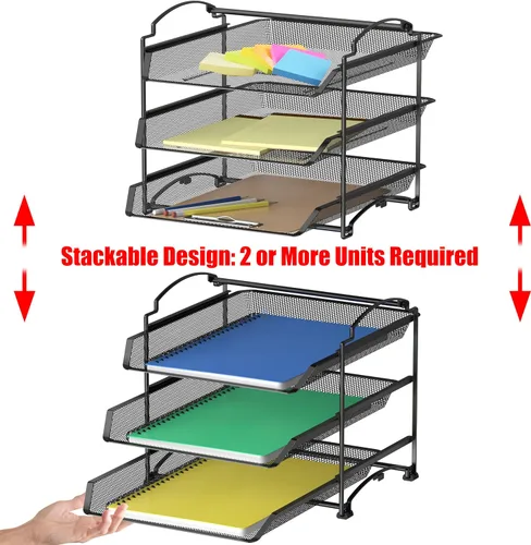 Vista 5 de SimpleHouseware Organizador de documentos y cartas para escritorio, apilable de tres niveles, negro