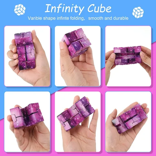 Vista 3 de Zhanmai 10 cubos de galaxia infinito a granel, regalos de astronauta espacial, sensorial, alivio del estrés y la ansiedad, manos frescas, mini cubo