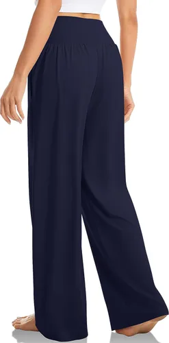 Vista 3 de TARSE Pantalones holgados casuales de pierna ancha para mujer, pantalones de yoga, cómodos, cruzados, de cintura alta, pantalones de pijama