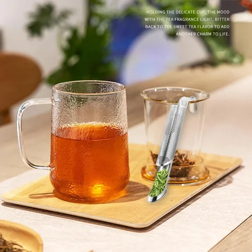Vista 7 de 2 difusores de té de acero inoxidable, coladores de té de acero inoxidable para té suelto con mango de gancho para colgar, difusor de té de mango