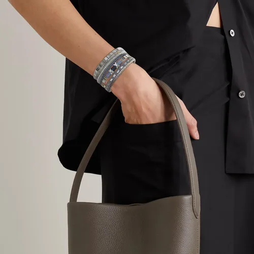 Vista 6 de Long tiantian Pulsera de cuero multicapa hecha a mano, pulseras bohemias de cristal trenzado en capas para mujeres, pulseras de cuero, joyería
