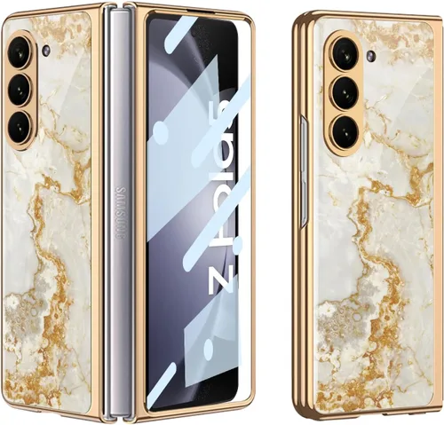 Vista 44 de Funda para Galaxy Z Fold 5, elegante marco galvanizado con vidrio estampado, protector de pantalla integrado compatible con Samsung Galaxy Z Fold 5