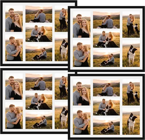 Vista 8 de PHAREGE Marco de fotos de collage de 7 aberturas de 4 x 6 pulgadas con paspartú negro, paquete de 4 Marco para póster de 13 x 15 pulgadas sin