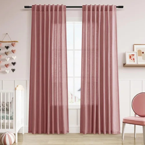Vista 77 de Aersas Aqua Green Linen Curtains 84 Inches Long 2 Panels Set Back Tab Rod Pocket Living Room Curtain Farmhouse Rustic Light Filtering Hook Drapes