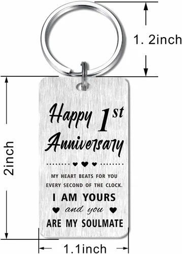 Vista 2 de Happy Anniversary Keychain Gifts For Women Men Husband Wife- Silver Metal Key chain Keepsake