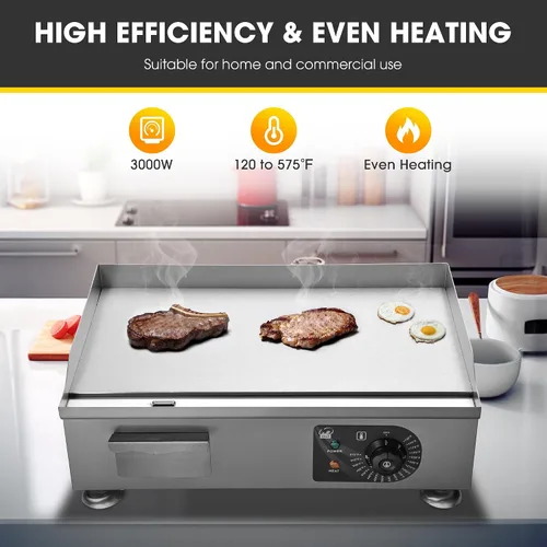 Vista 3 de WeChef 22 "Plancha comercial 3000 W Plancha eléctrica de encimera antiadherente plana de acero inoxidable ajustable restaurante parrilla control