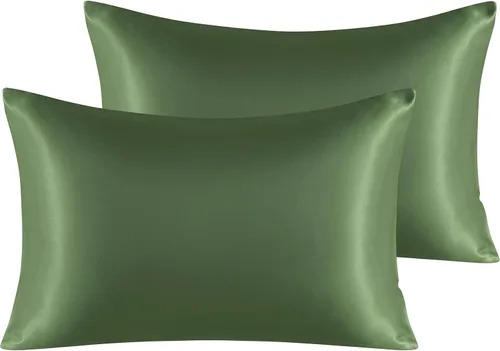 Vista 123 de NTBAY Paquete de 2 fundas de almohada estándar de satén para cabello y piel, lujosas y sedosas fundas de almohada con cierre de sobre, 20 x 26
