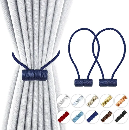 Vista 16 de Alzapaños magnéticos fuertes de 18 pulgadas, sujetadores de cortina modernos, estilo trenzado, cuerda decorativa para cortinas (2 unidades, beige)