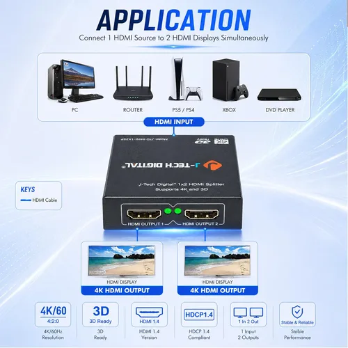 Vista 3 de J-Tech Digital, divisor de potencia, versión 1.3 certificado con Deep Color y HD Audio