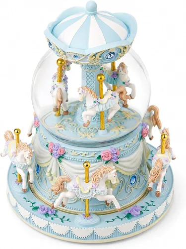 Vista 6 de Caja de música de carrusel, globo de nieve de caballo, cajas musicales pintadas a mano, luz de color, regalo para niñas, mujeres, niños, hermana