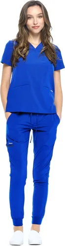 Vista 12 de Dagacci Medical Uniform® Women's V-Neck Jogger Scrubs Negro