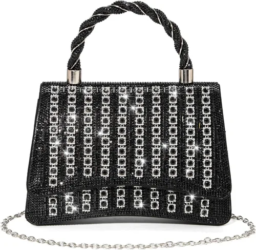 Vista 10 de Bolso de mano con strass para mujer, bandolera brillante y bolsos para boda, fiesta, noche, bolso cruzado