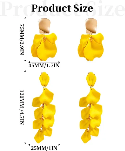 Vista 2 de SOMEITIA 2 pares de aretes colgantes de pétalos de rosa para mujeres y niñas, aretes colgantes de flores acrílicas, multicolor, bohemio, resina