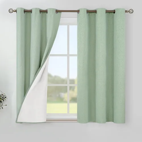 Vista 124 de YoungsTex - Cortinas 100% opacas para dormitorio, con aislamiento térmico y ojales, cortinas oscuras negras con capa pesada para ventana de sala
