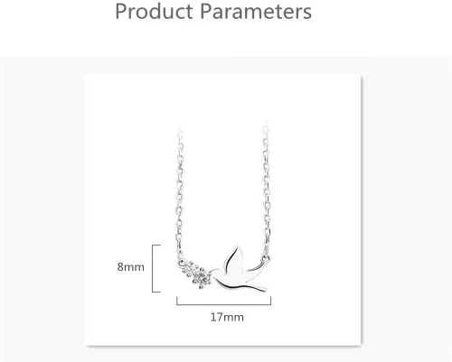 Vista 6 de Collar con dije de cristal de pájaro de paloma, de plata de ley para mujeres y niñas, collar de cadena con dije de golondrina de hammingbir