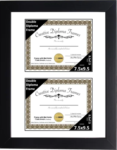 Vista 52 de Creative Picture Frames Marco de diploma doble clásico negro de 6 x 8 pulgadas con vidrio negro y colgador de pared instalado