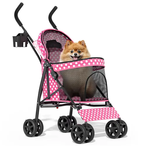 Vista 12 de MoNiBloom Cochecito para mascotas de 4 ruedas, cochecito jogger jaula para cachorros de fácil plegado con cubierta solar, almohadilla y bolsa