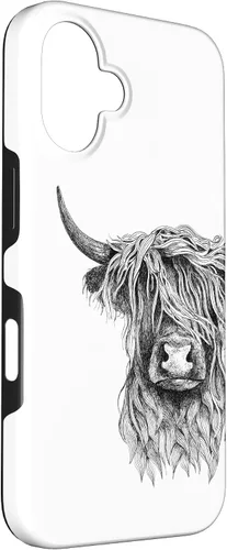 Vista 3 de iPhone 16 Highland Cow - Hand Drawn Illustration Case