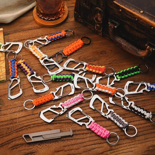 Vista 7 de KeyUnity KC00 Llavero de mosquetón de paracord, cordón de paracaídas 550 Multiherramienta para exteriores, mochilas, hombres y mujeres