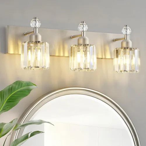 Vista 41 de PRESDE Aplique de pared de cristal único, lámpara de tocador cromada moderna, lámpara de pared de 1 luz para baño, dormitorio, pasillo
