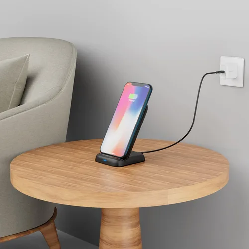 Vista 7 de Amazon Basics Soporte de carga inalámbrico certificado Qi de 10 W (iPhone 15/14/13/12/11/X, Samsung), con cable USB (sin adaptador de CA), negro