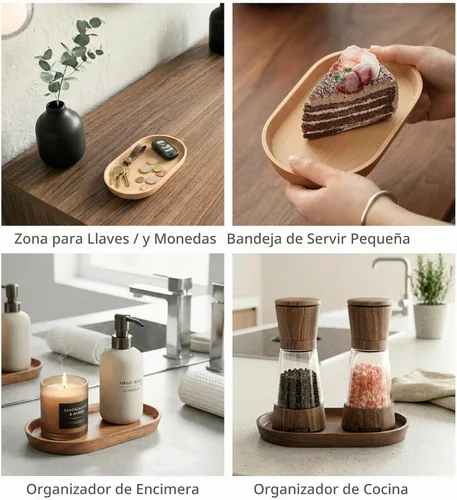 Vista 4 de Vandroop Mini bandeja de madera de acacia, bandeja de té y mesa de café 7.9
