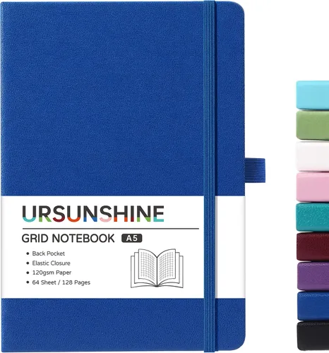 Vista 56 de Cuaderno punteado, diario, 5.3 x 8.26 pulgadas, tapa dura, prémium, papel grueso, doble espiral, bandas, cuero negro sintético, lazo para bolígrafo