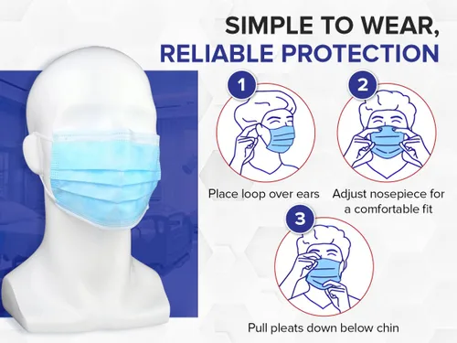 Vista 8 de American Hospital Supply (AHS) - Mascarillas desechables para las orejas, color azul, cobertura facial para adultos, mascarillas desechables de 3