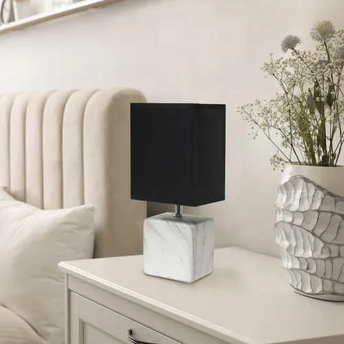 Vista 5 de Simple Designs LT2071-WOB - Mini lámpara de mesa blanca gris jaspeada de cerámica con pantalla negra para mesita de noche