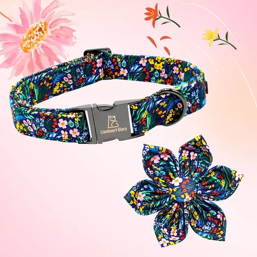 Vista 59 de Collar de perro Lionheart Glory, collar de perro rosa con flor, lindo collar para mascotas con patrón floral ajustable para perros pequeños Rosado