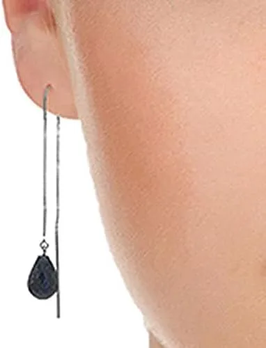 Vista 2 de Galaxy Gold GG Aretes colgantes de zafiro azul natural con rosca de oro de 14 quilates
