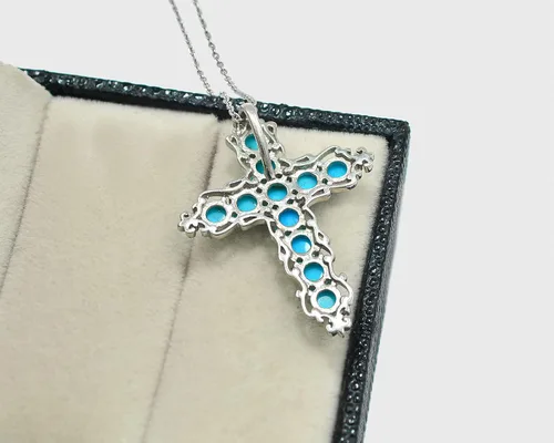 Vista 5 de Natural 0.157 in redondo durmiente belleza turquesa piedra preciosa santa cruz colgante collar diciembre piedra natal turquesa joyería regalo