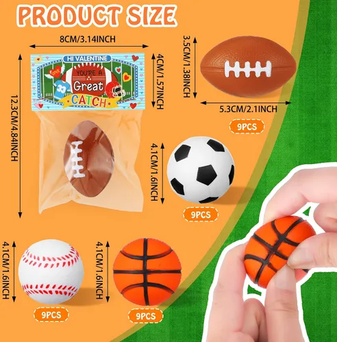 Vista 2 de Zhanmai 36 bolas de estrés deportivas para el día de San Valentín con tarjetas de regalo para niños, baloncesto, béisbol, fútbol, fiesta
