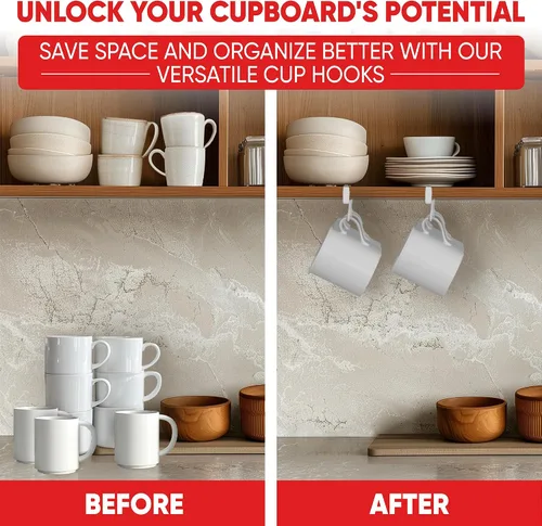 Vista 3 de Better Houseware Soporte para tazas de café, estante para tazas debajo del estante con 6 ganchos, organizador de tazas para armarios de cocina