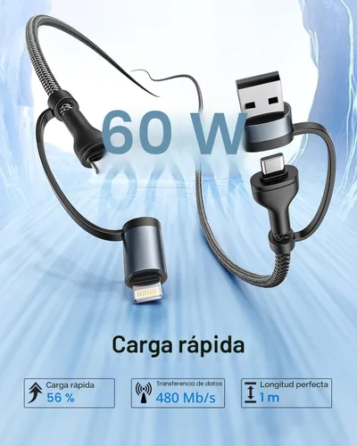 Vista 7 de Cable de carga 4 en 1, adaptador USB C Lightning USB C a USB C 60W PD [carga rápida y sincronización de datos] Cargador múltiple 4 en 1 para iPhone
