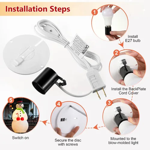 Vista 4 de Meonum Kit de Luz de Repuesto para Molde Soplado, Kit de Cable de Luz Individual E27 E26 con Interruptor Fusible Enchufe, para Decoraciones de Casa