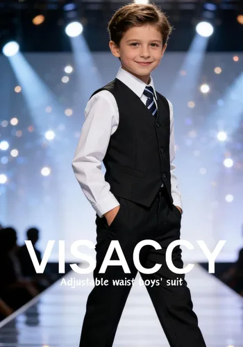 Vista 4 de Visaccy - Traje de vestir para niños, corte ajustado, traje para pajecito de boda