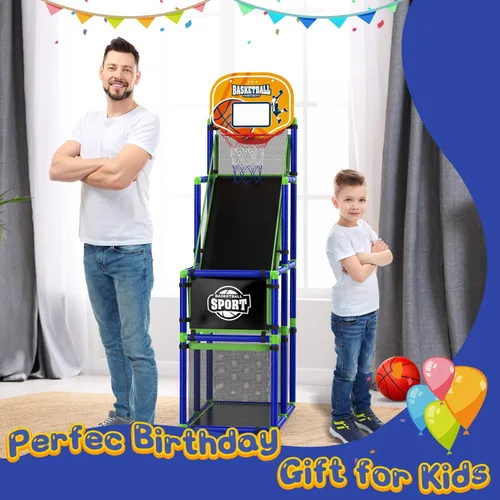 Vista 9 de EagleStone - Aro de baloncesto ajustable con retorno de pelota para niños Azul y amarillo