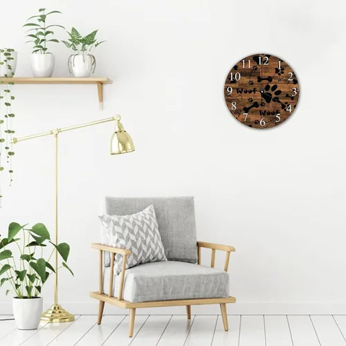 Vista 7 de Reloj de pared digital de 10 x 10 pulgadas, huellas de perro rústico, madera de granero antiguo, silencioso, sin tictac, funciona