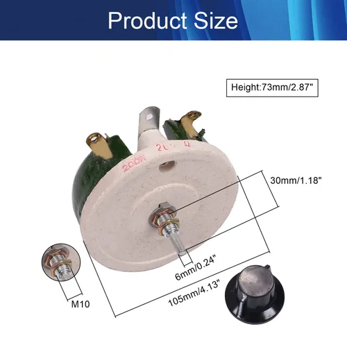 Vista 2 de Potenciómetro de alambre de cerámica para heridas de alambre de cerámica de 200 W, 200 R, reóstato con perilla para ajuste de RPM de maquinaria