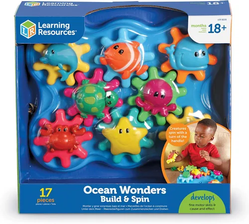 Vista 4 de Learning Resources, Ocean Wonders Build & Spin, juguete de engranar y construir, 17 piezas, mayores de 2 años, Océano, Multicolor