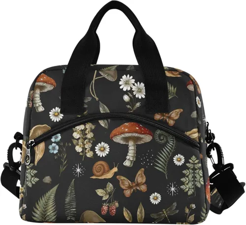 Vista 10 de Bolsa de Almuerzo Aislada de Leopardo Negro Estampado de Piel Animal Enfriadora Reutilizable Tote Box con Correa para el Hombro para Trabajo Picnic