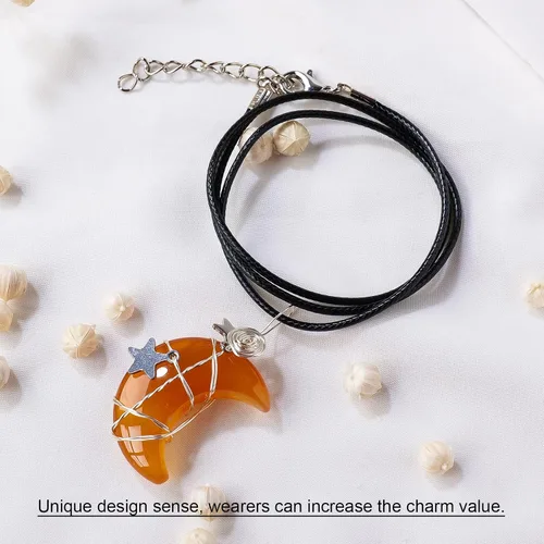 Vista 7 de Healing Crystal Necklace Wire Wrapped Crescent Moon Star Pendant Necklace Natural Crystal Pendant Reiki Chakra Gemstones Jewelry Gift for Women