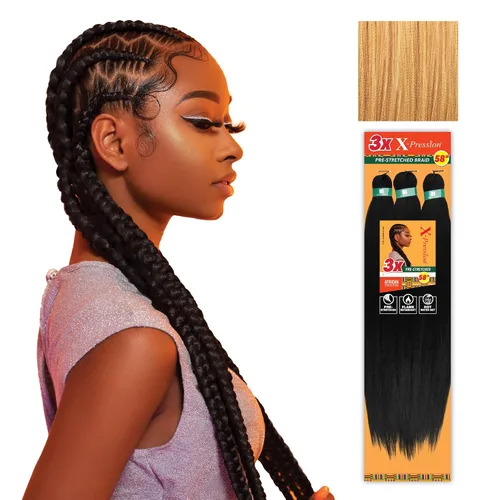 Vista 71 de Sensationnel X-Pression - Trenzas sintéticas prestiradas, 3 unidades, 58 pulgadas, negro azabache 1 Cabello trenzado, Kanekalon, ignífugo