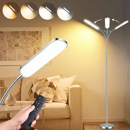 Vista 12 de marctronic Lámpara de pie LED gris, 18W 1800LM Lámparas de pie brillantes con control remoto y funciona con enchufe inteligente, luz de lectura Gris