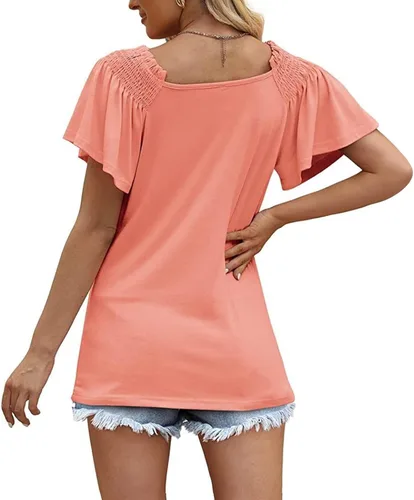 Vista 4 de Women's T Shirt Top V Neck Short Sleeve Casual Summer Top Blouse Women Outer Wear Slim Fit Tees & Blouses Daily Tunic Tops