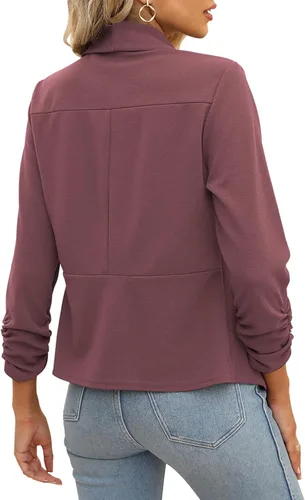 Vista 6 de POGTMM - Blazer de manga de 34 para mujer, con parte delantera abierta, chaqueta estilo cárdigan para uso en el trabajo o la oficina