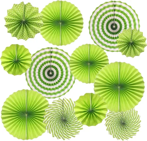 Vista 13 de LRCXL Juego de 12 abanicos de papel para colgar en fiestas, guirnaldas de papel con patrón redondo, suministros de fiesta para Año Nuevo, baby