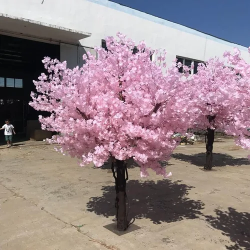 Vista 8 de Hermosa flor artificial rosa, gran simulación, árbol de cerezo artificial, flor de seda, árboles de cerezo artificiales, rosa claro, para interiores