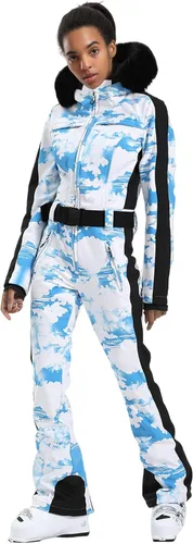 Vista 22 de GSOU SNOW Traje de esquí para mujer, traje de nieve de una pieza, para snowboard, delgado, aislante, impermeable, resistente al viento